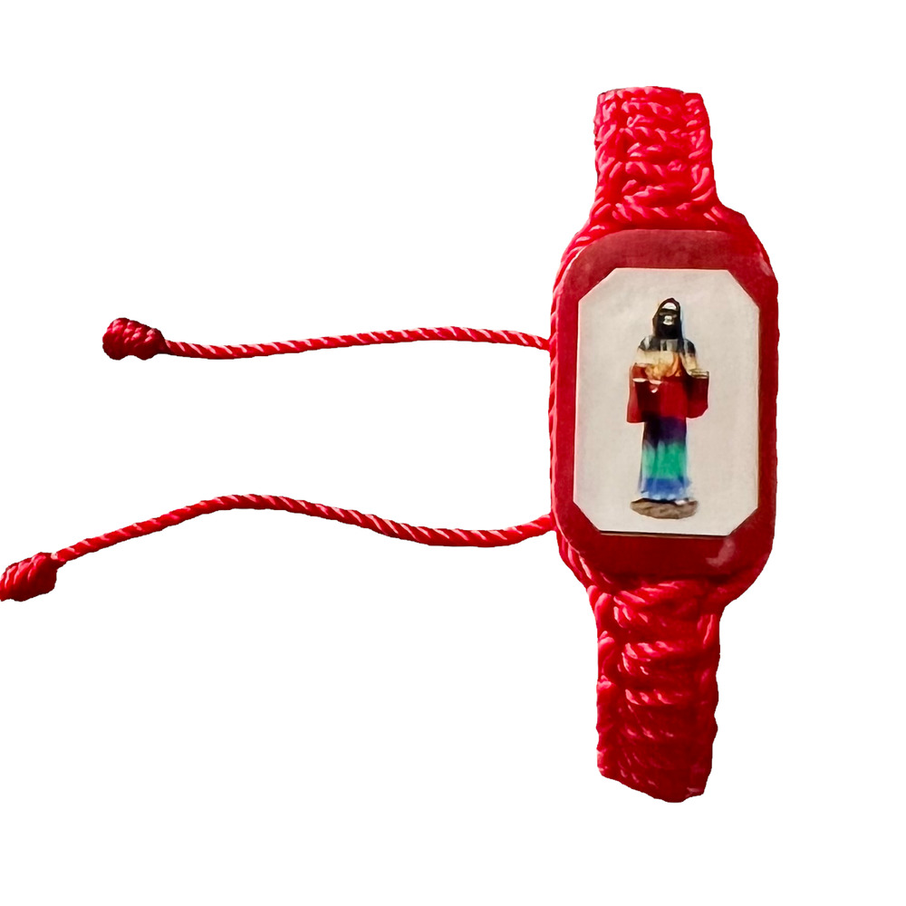 Santa Muerte Knotted Rope Bracelet 7 Powers Red Adjustable Santisima Wood